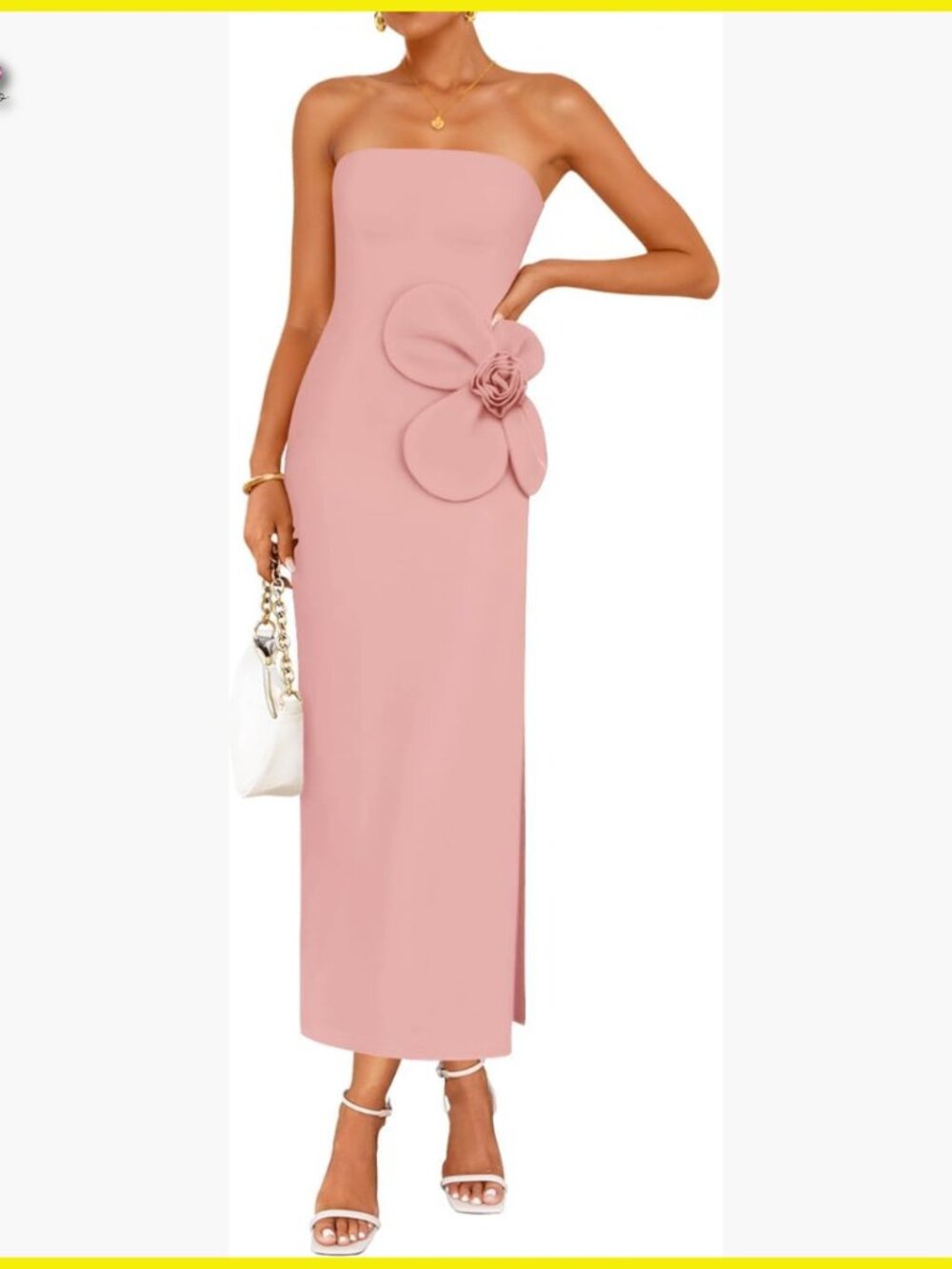 Strapless Backless Bodycon Maxi Dress Floral Deco Ribbed Knit Cocktail Party